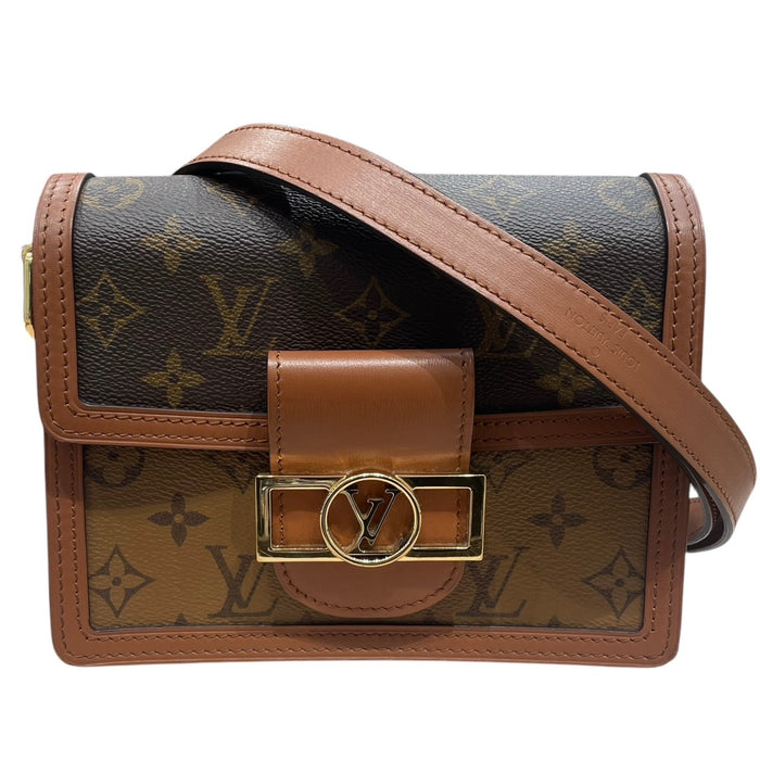 LOUIS VUITTON 路易威登 M45959 MINI DAUPHINE 達芙妮肩背包 PVC帆布 老花 棕色 金釦