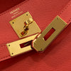 HERMES 愛馬仕 KELLY 28 外縫 Z刻 皮革 手提包 橘紅色 金釦