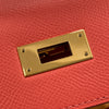 HERMES 愛馬仕 KELLY 28 外縫 Z刻 皮革 手提包 橘紅色 金釦