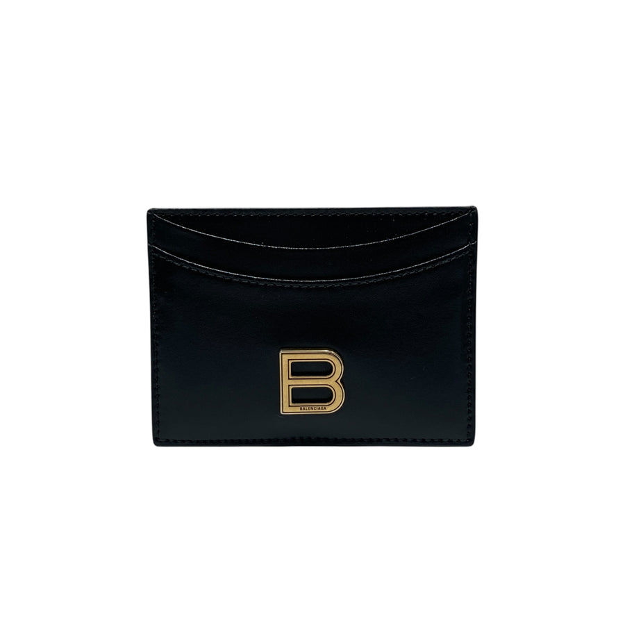 BALENCIAGA 巴黎世家 HOURGLASS CARD HOLDER 沙漏系列卡夾 亮面牛皮 黑色 金釦