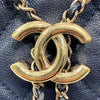 CHANEL 香奈兒 AS0894 CC Logo 菱格紋抽繩束口水桶包  深藍色 皮革 金釦
