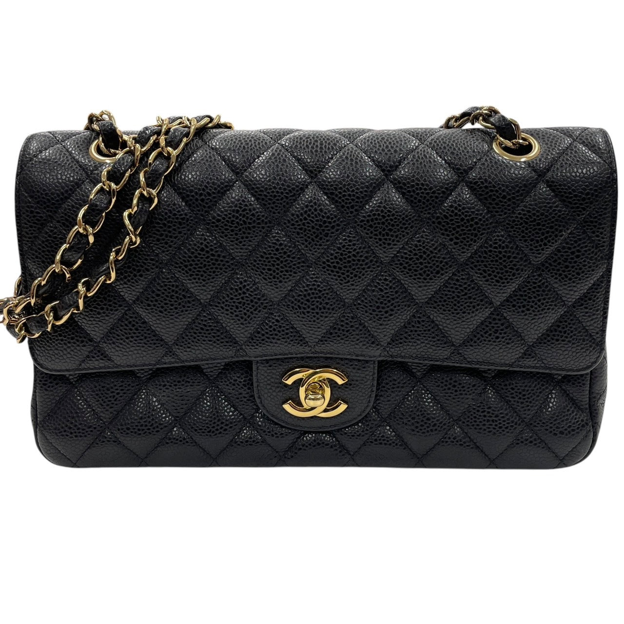 CHANEL 香奈兒 MATELASSE CF25 肩背包 荔枝牛皮 黑色 金釦