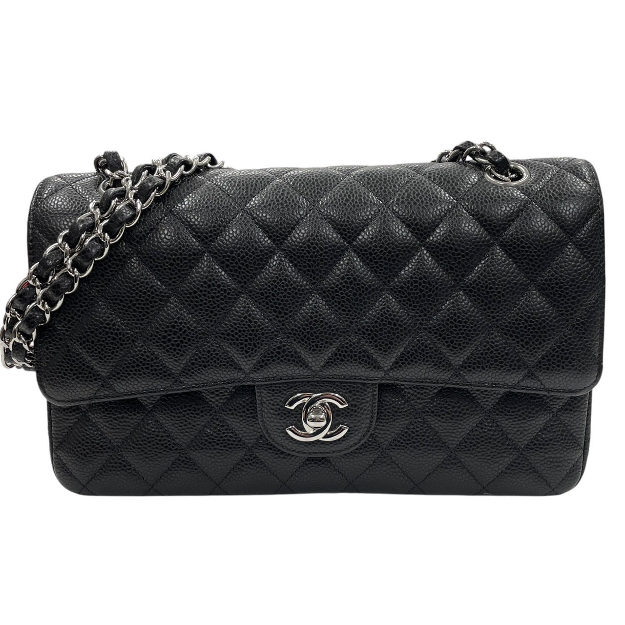 CHANEL 香奈兒 MATELASSE CF25 肩背包 荔枝牛皮 黑色 銀釦