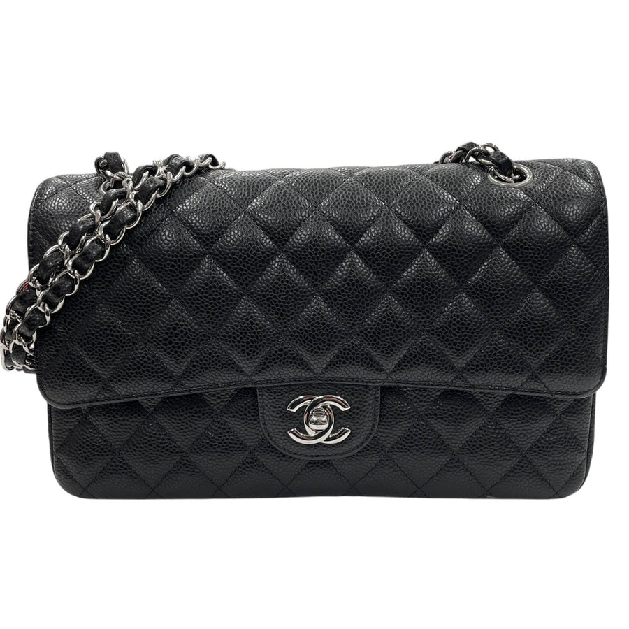 CHANEL 香奈兒 MATELASSE CF25 肩背包 荔枝牛皮 黑色 銀釦