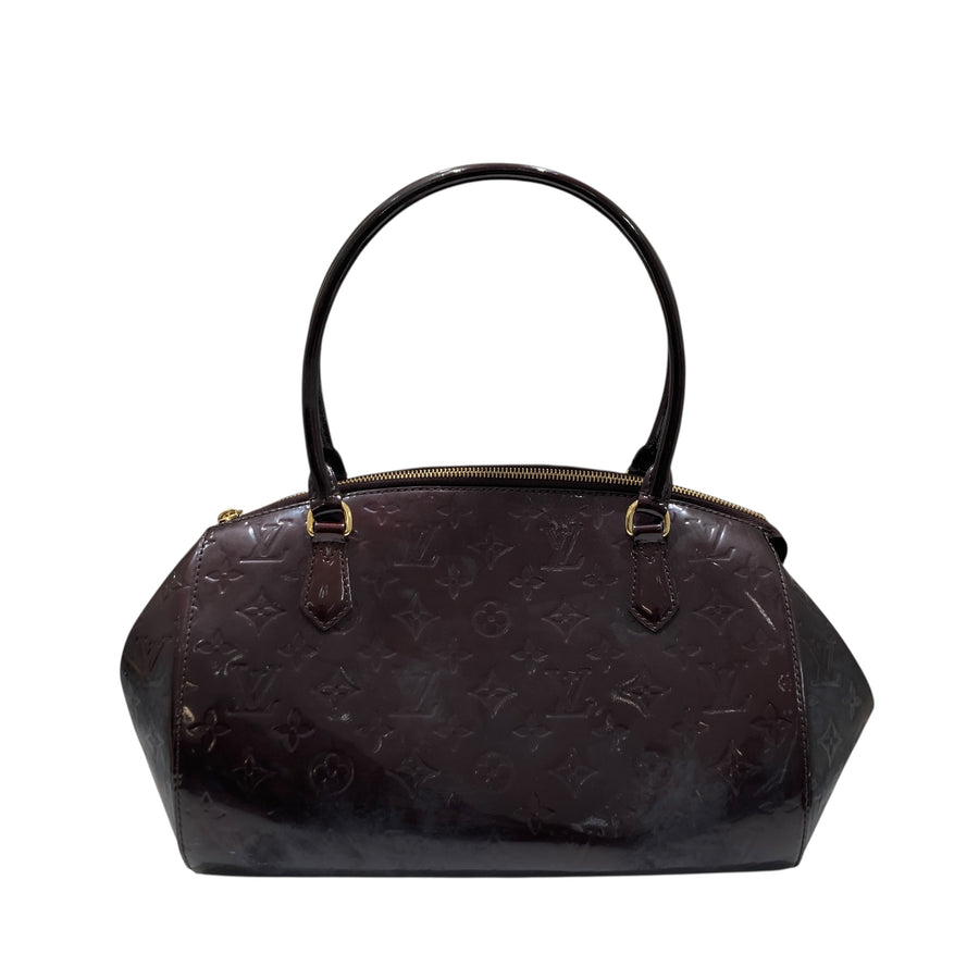 LOUIS VUITTON 路易威登 VERNIS SHERWOOD PM 老花手提包 漆皮 深紫酒紅色 金釦