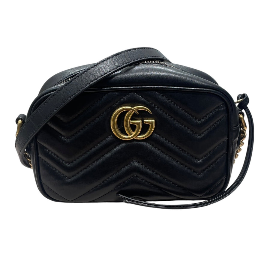 GUCCI 古馳 448065 GG MARMONT 肩背包 皮革 黑色 金釦 小號