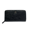 CHANEL 香奈兒 CAMELLIA EMBOSSED ZIP LONG WALLET 山茶花壓紋長夾 小羊皮 黑色 銀釦