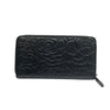 CHANEL 香奈兒 CAMELLIA EMBOSSED ZIP LONG WALLET 山茶花壓紋長夾 小羊皮 黑色 銀釦