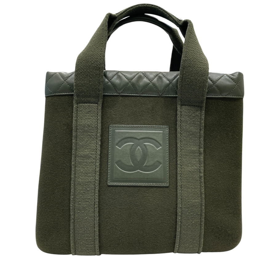 CHANEL 香奈兒 WOOL FELT CANVES TOTE BAG 羊毛 綠色 銀釦