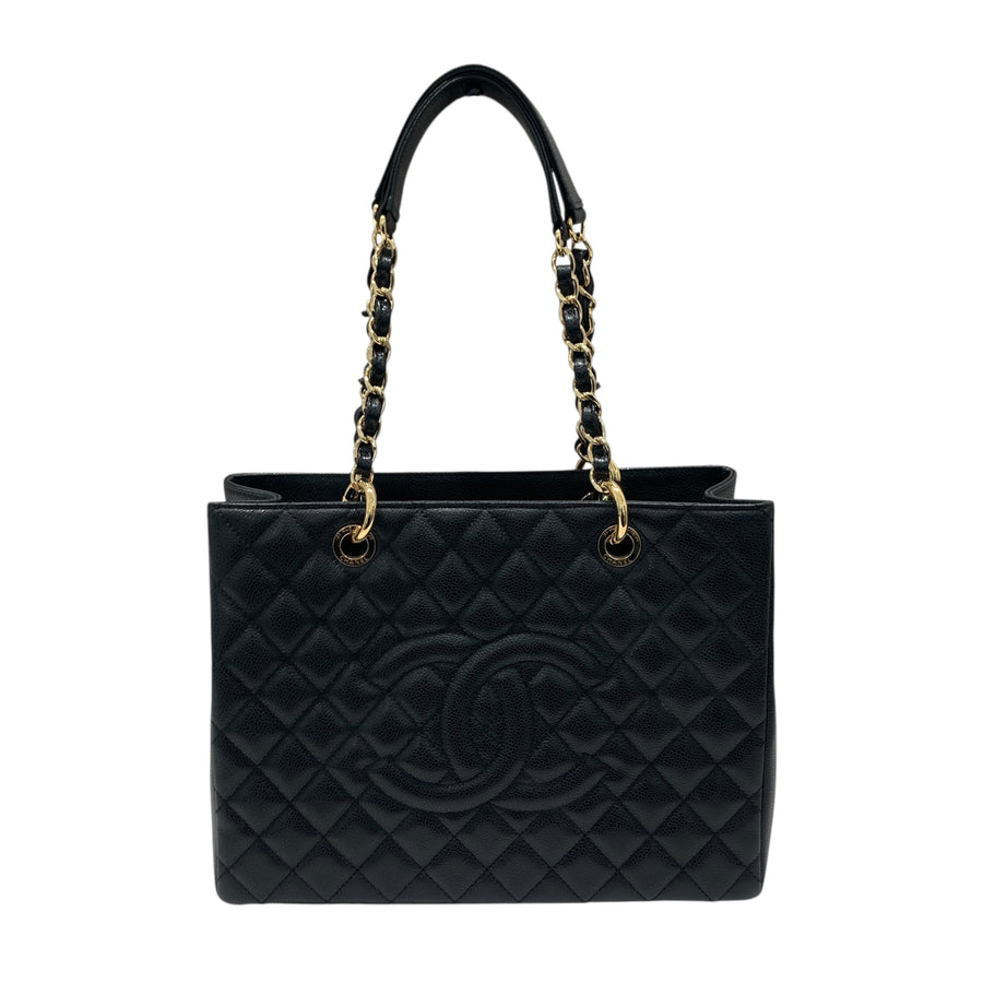 CHANEL 香奈兒 GST 托特包 荔枝牛皮 黑色 金釦