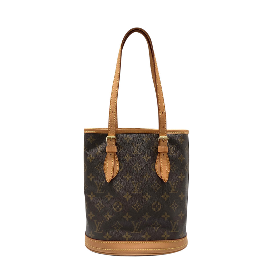 LOUIS VUITTON 路易威登 PETIT BUCKET PM 老花肩背手提包 PVC帆布 棕色 金釦