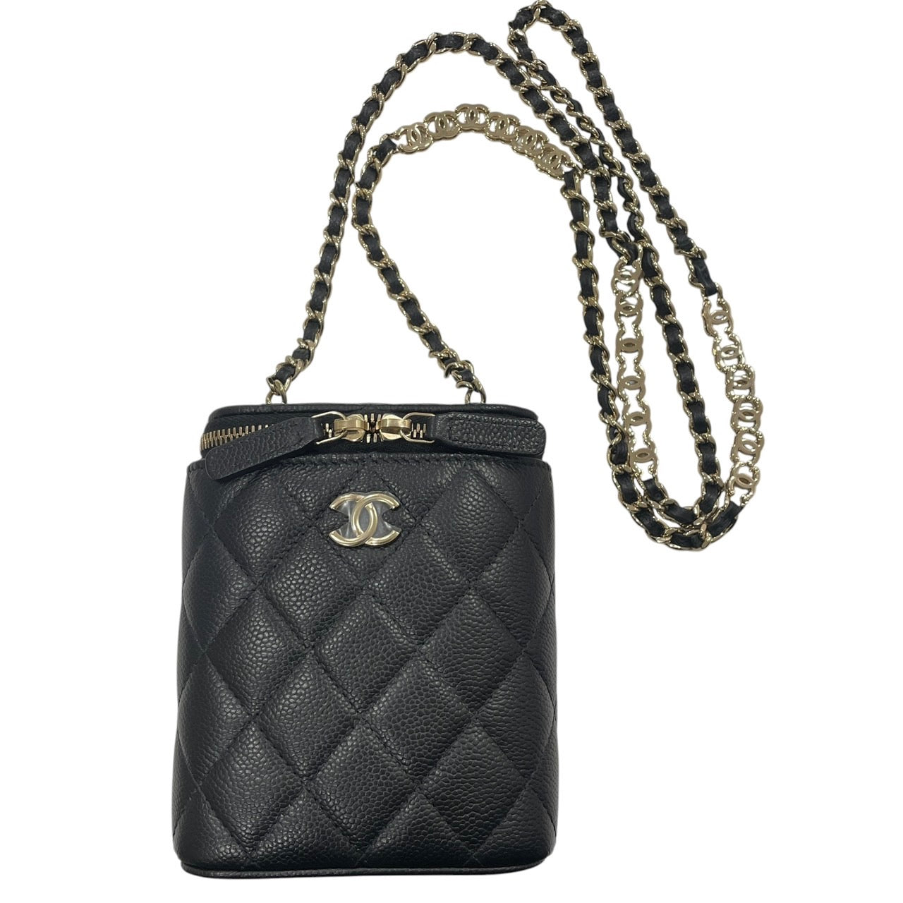 CHANEL 香奈兒 AP2195 迷你盒包 COCO鍊條 荔枝牛皮 黑色 金釦