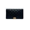 CHANEL 香奈兒 BOY LONG FLAP WALLET 長夾 荔枝牛皮 黑色 金釦