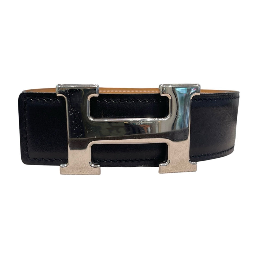 HERMES 愛馬仕 CONSTANCE BELT 38mm H皮帶 BOX皮 黑色 銀釦 SIZE:75