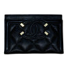 CHANEL 香奈兒 A81457 CC Filigree 荔枝牛皮 卡片夾 黑色 但金釦