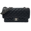 CHANEL 香奈兒 MATELASSE CF25 25公分口蓋包 荔枝牛皮 黑色 銀釦