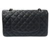 CHANEL 香奈兒 MATELASSE CF25 25公分口蓋包 荔枝牛皮 黑色 銀釦