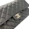 CHANEL 香奈兒 MATELASSE CF25 25公分口蓋包 荔枝牛皮 黑色 銀釦
