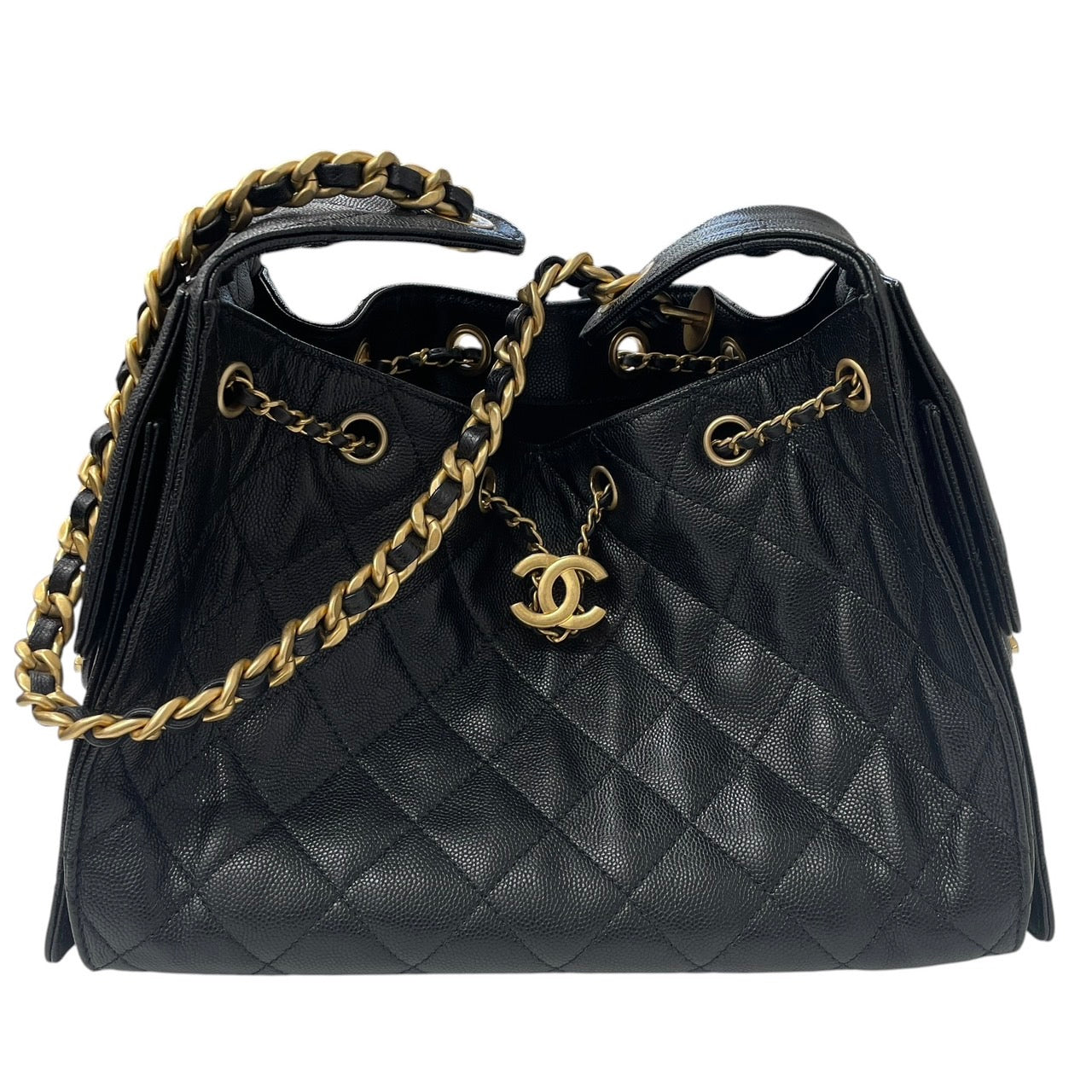 CHANEL 香奈兒 25 HOBO MINI 肩背包 荔枝牛皮 黑色 金釦