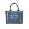 DIOR 迪奧 2026夏季 EMBROIDERY "LES FLEURS DU MAL" MINI BOOK TOTE 刺繡手提肩背包 帆布 藍色 銀釦