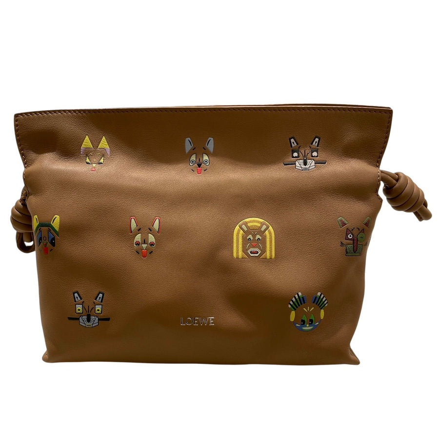 LOEWE 羅威 LOUIS WAIN FLAMENCO MINI 聯名肩背包 皮革 棕色 金釦