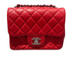 CHANEL香奈兒 MINI SQUARE CLASSIC FLAP BAG 紅色 羊皮 銀釦