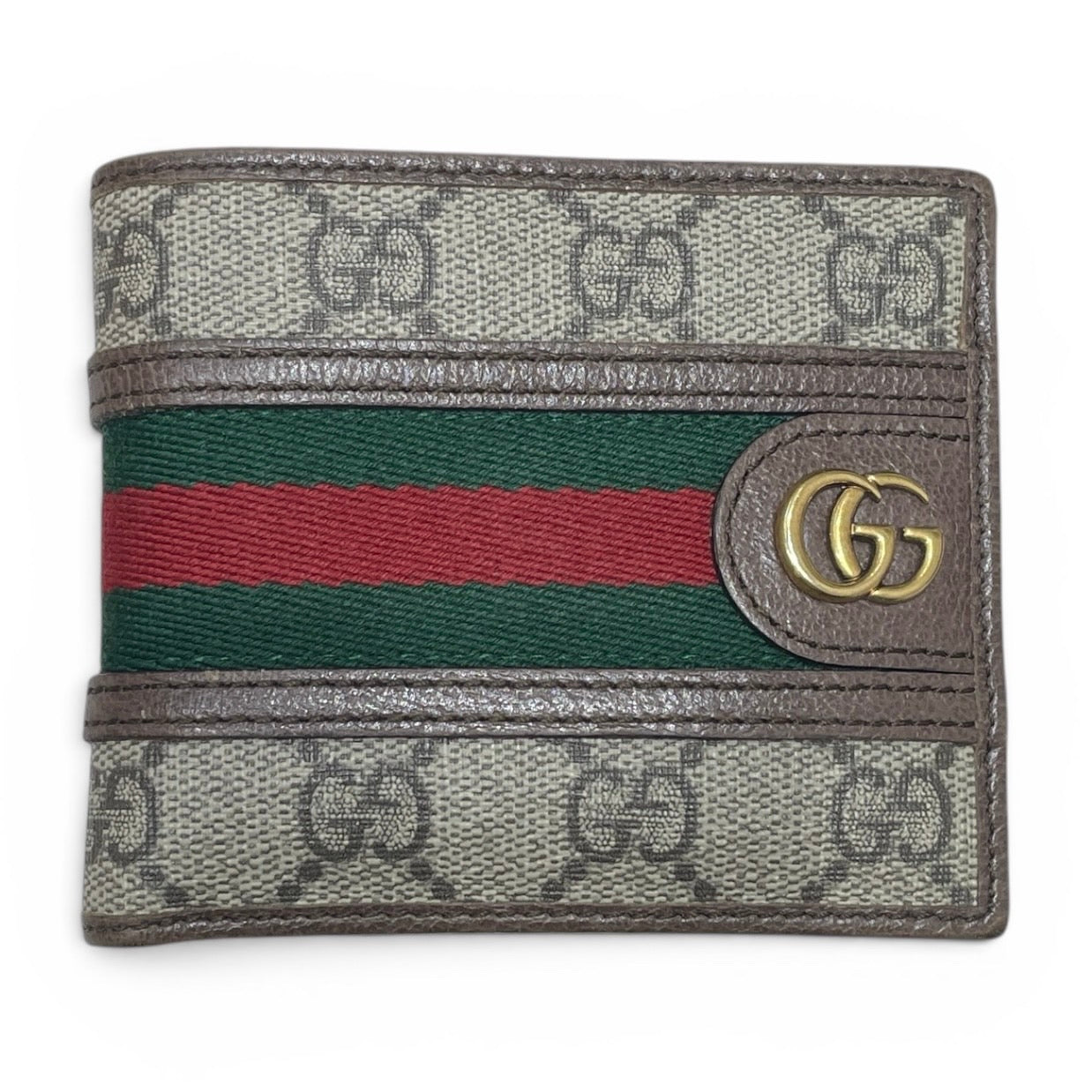 GUCCI 古馳 597606 雙折短夾 PVC帆布 老花 棕色 金釦