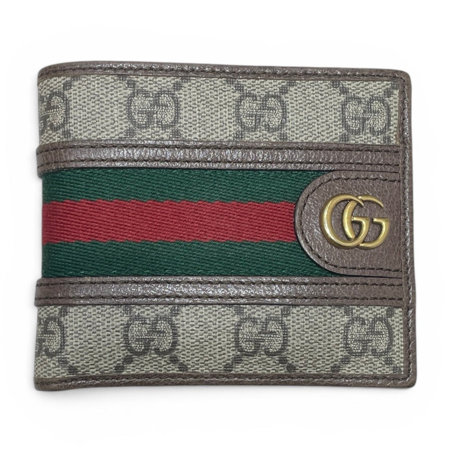 GUCCI 古馳 597606 雙折短夾 PVC帆布 老花 棕色 金釦