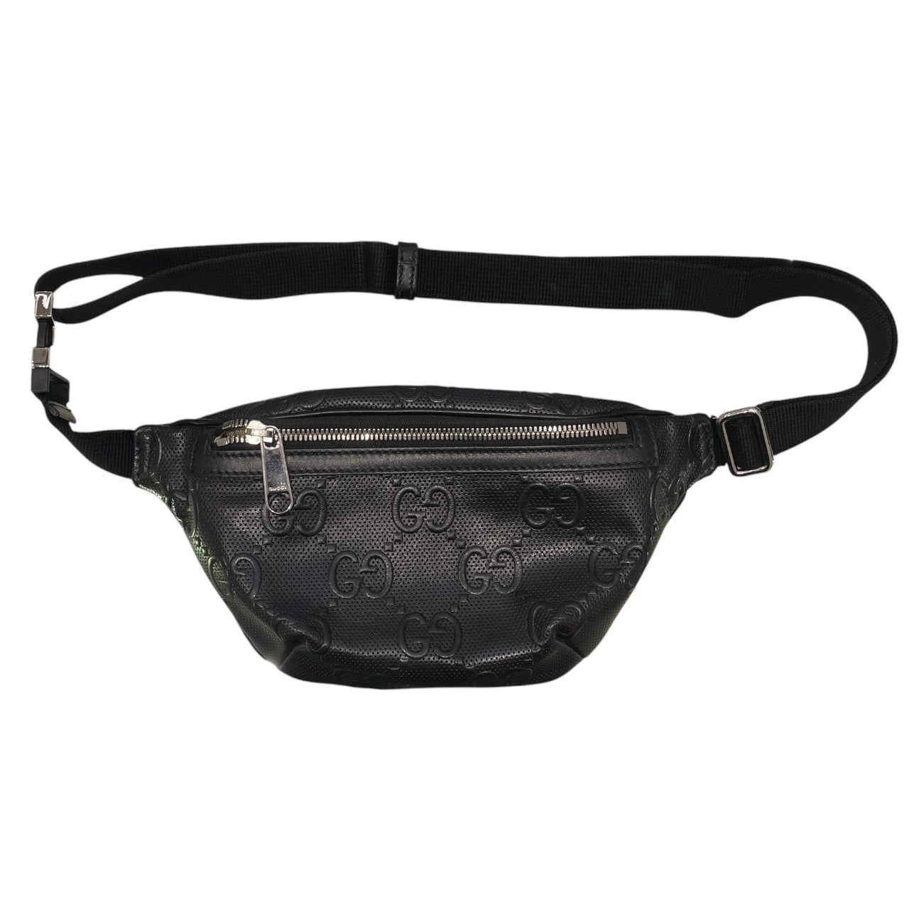 GUCCI 古馳 658582 腰包 GG Embossed PVC帆布 黑色 銀釦