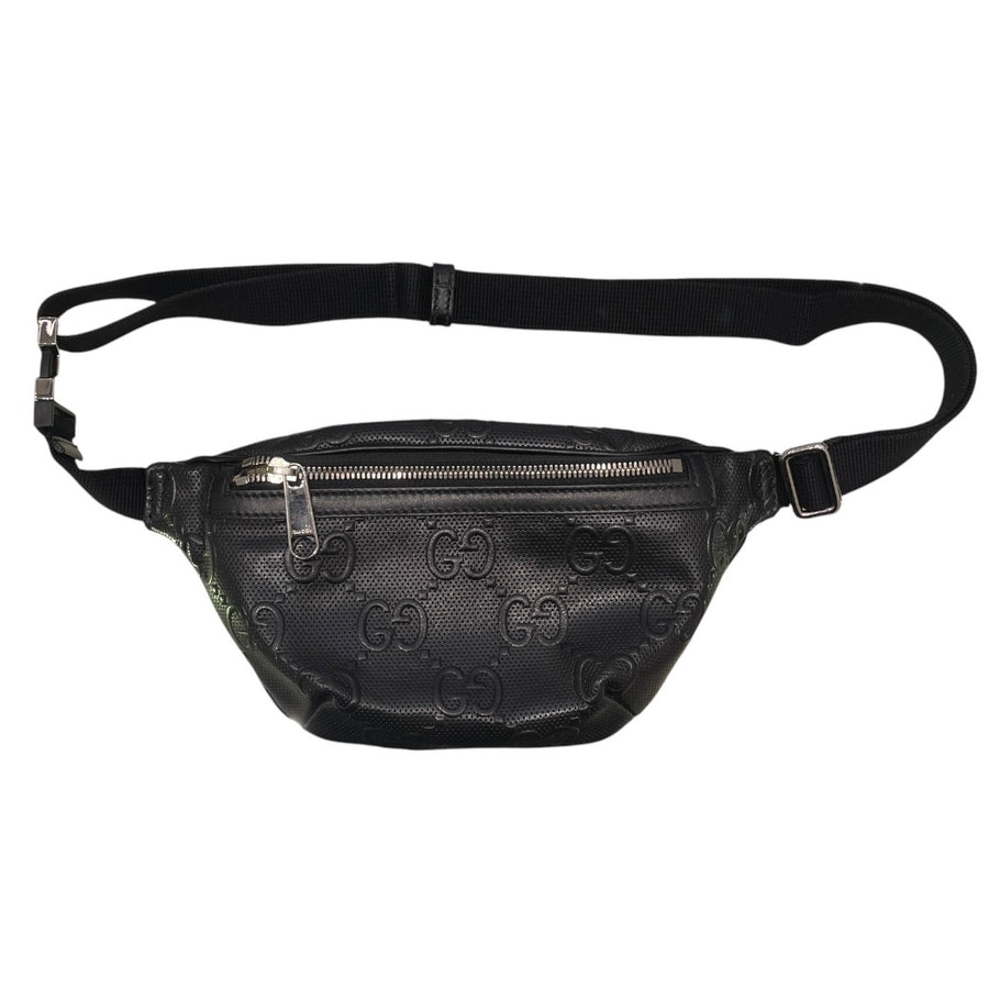GUCCI 古馳 658582 腰包 GG Embossed PVC帆布 黑色 銀釦