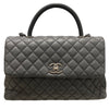 CHANEL 香奈兒 COCO HANDLE 手提兩用包 荔枝牛皮 深灰色 銀釦