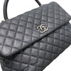 CHANEL 香奈兒 COCO HANDLE 手提兩用包 荔枝牛皮 深灰色 銀釦