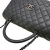 CHANEL 香奈兒 COCO HANDLE 手提兩用包 荔枝牛皮 深灰色 銀釦