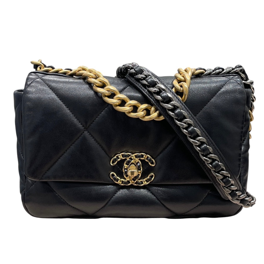CHANEL 香奈兒 CHANEL 19 肩背包 皮革 黑色 金釦