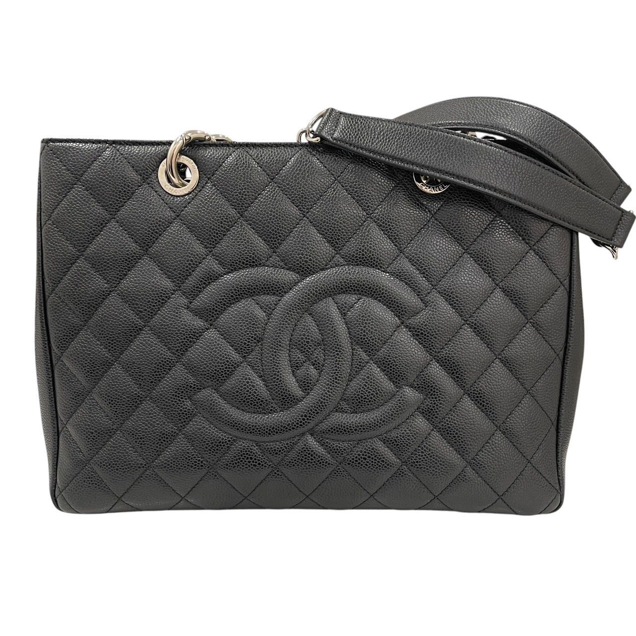 CHANEL 香奈兒 GST 托特包 荔枝牛皮 黑色 銀釦