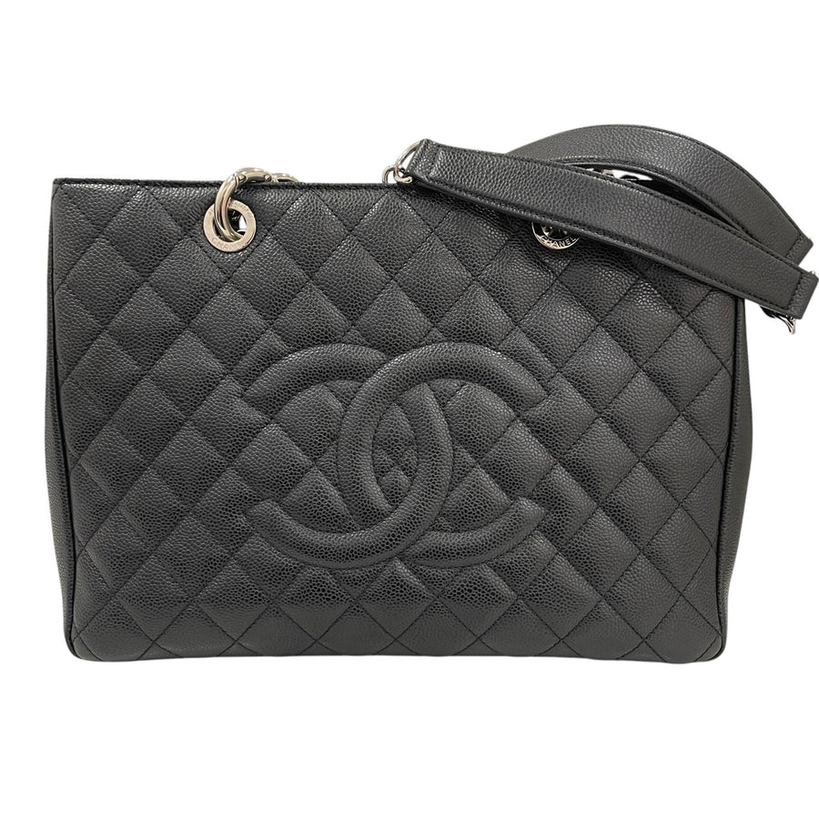 CHANEL 香奈兒 GST 托特包 荔枝牛皮 黑色 銀釦