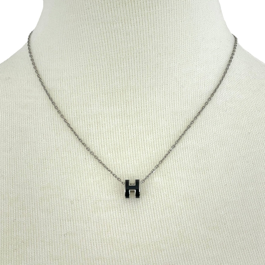 HERMES 愛馬仕 POP H MINI 小尺寸H項鍊 合金 黑色 銀釦
