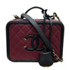 CHANEL 香奈兒 A93343 CC FILIGREE VANITY CASE 復古箱包 荔枝牛皮 酒紅色 金釦