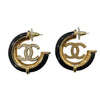 CHANEL 香奈兒 B23C C字造型水鑽針式耳飾 合金/琺瑯 黑色 金釦