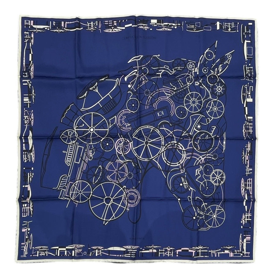 HERMES 愛馬仕 CARRE 90 COMPLICATION EQUESTRE 絲巾 純蠶絲 藍色系