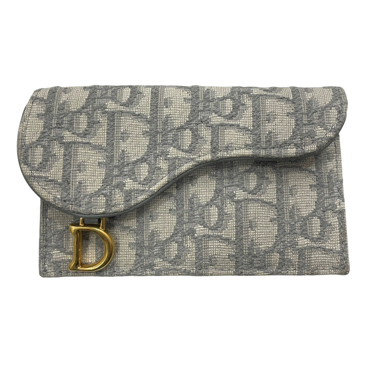 DIOR 迪奧 SADDLE FLAP 卡夾 緹花帆布 灰色 金釦