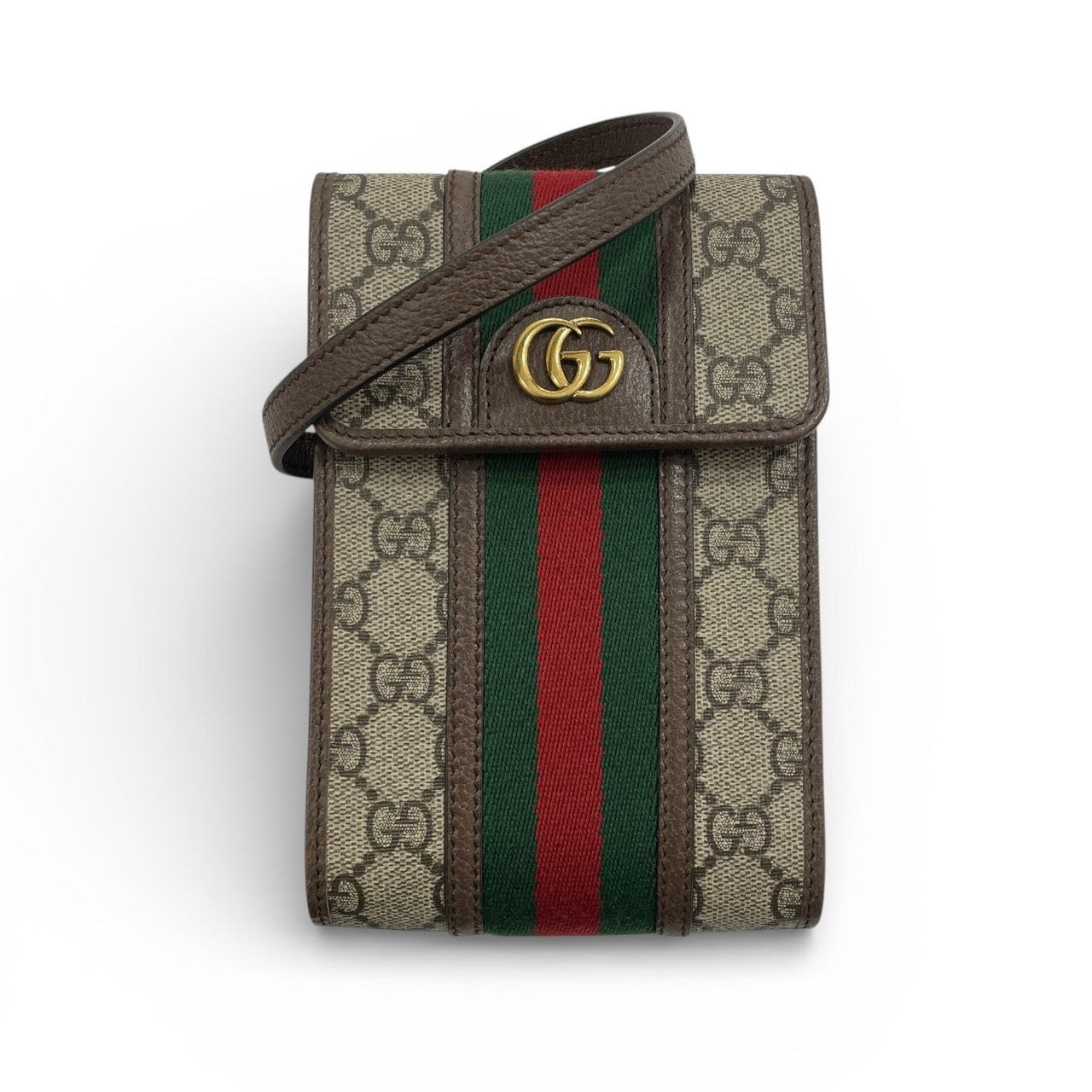 GUCCI 古馳 625757 側背手機包 GGSUPREME PVC帆布 老花 棕色系