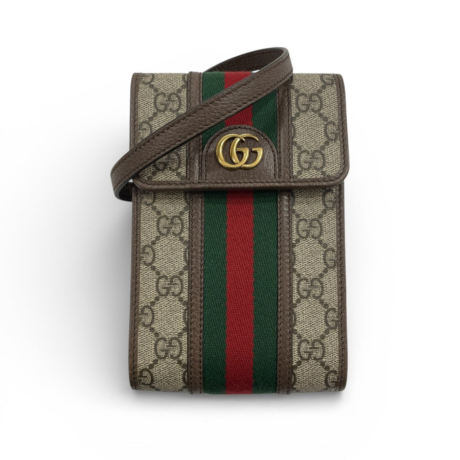 GUCCI 古馳 625757 側背手機包 GGSUPREME PVC帆布 老花 棕色系