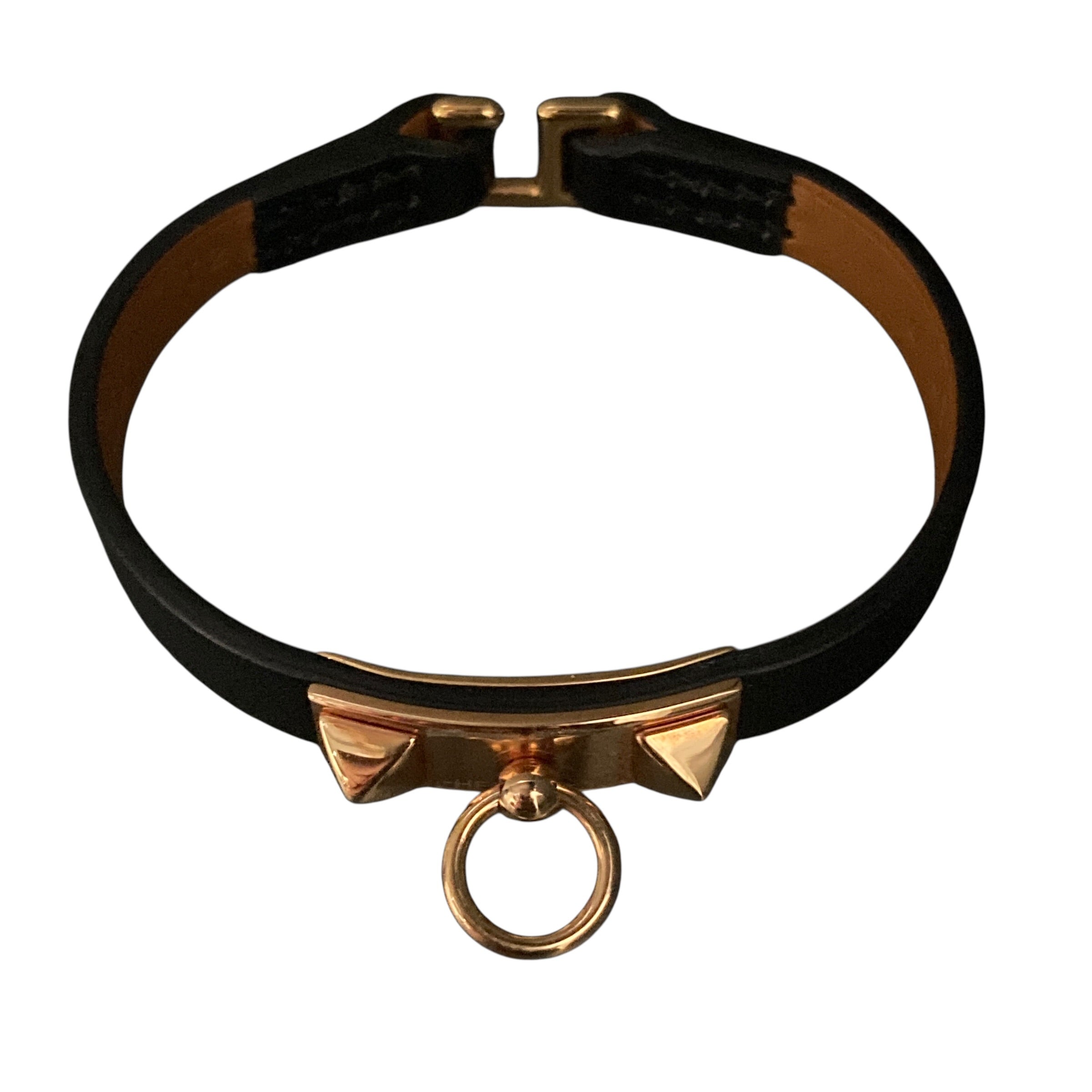 HERMÈS 愛馬仕 U刻 RIVALE MINI BRACELET 黑色皮革手環