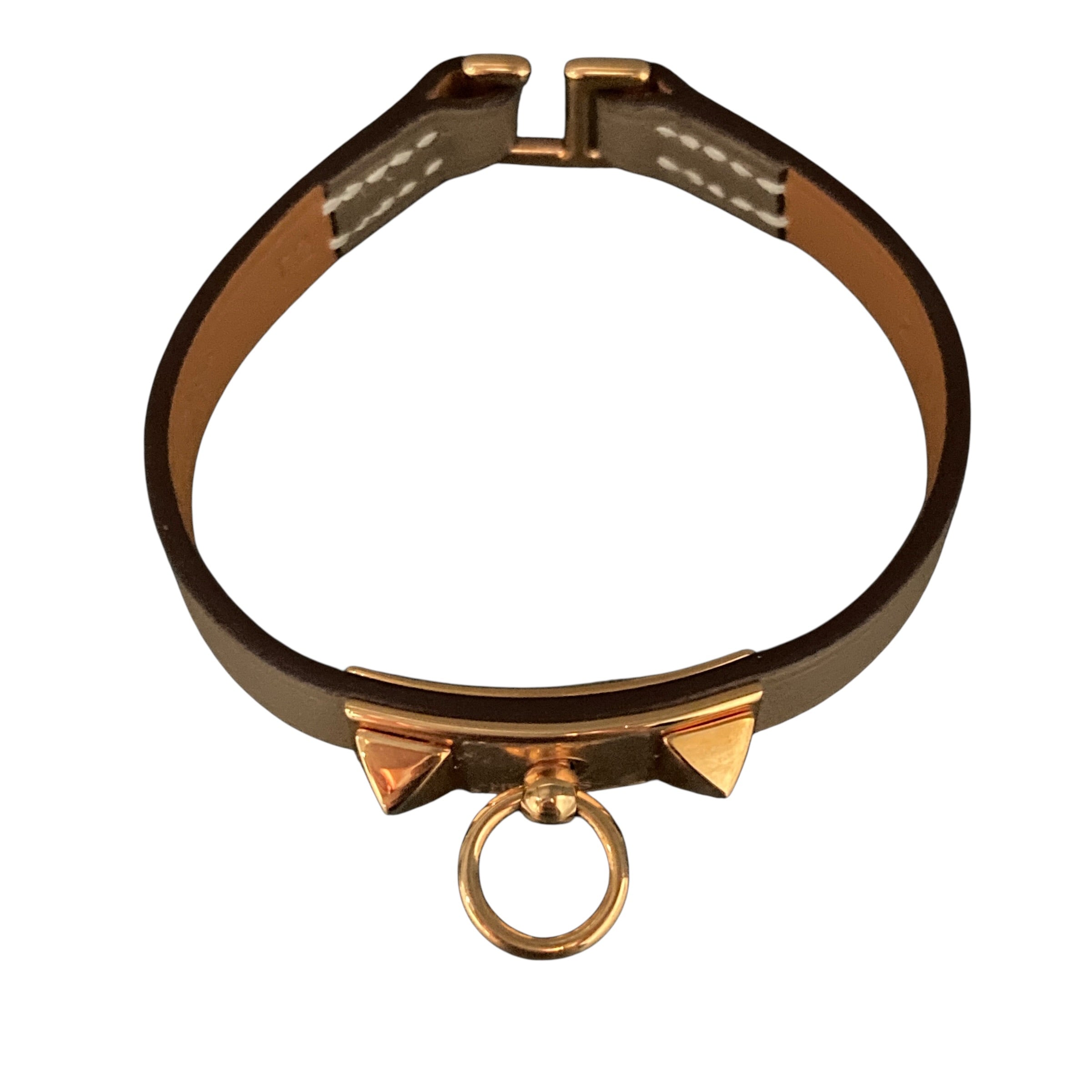 HERMES 愛馬仕 Z刻 H081181 RIVALE MINI BRACELET 大象灰 皮革合金手環