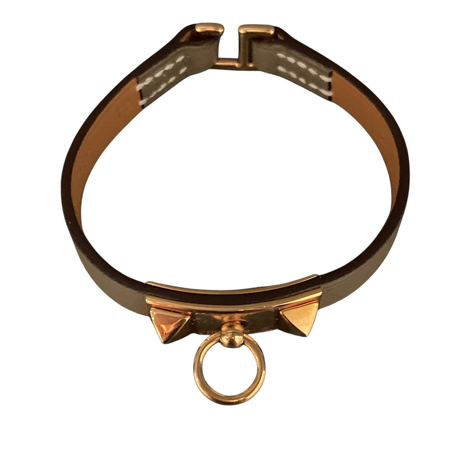 HERMES 愛馬仕 Z刻 H081181 RIVALE MINI BRACELET 大象灰 皮革合金手環