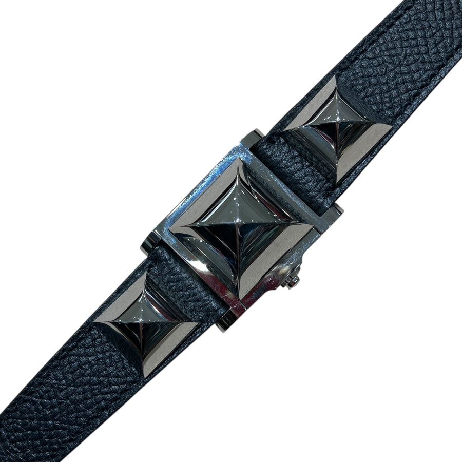 HERMES 愛馬仕 MEDOR ME3.210 黑色表帶 銀色 不銹鋼 石英