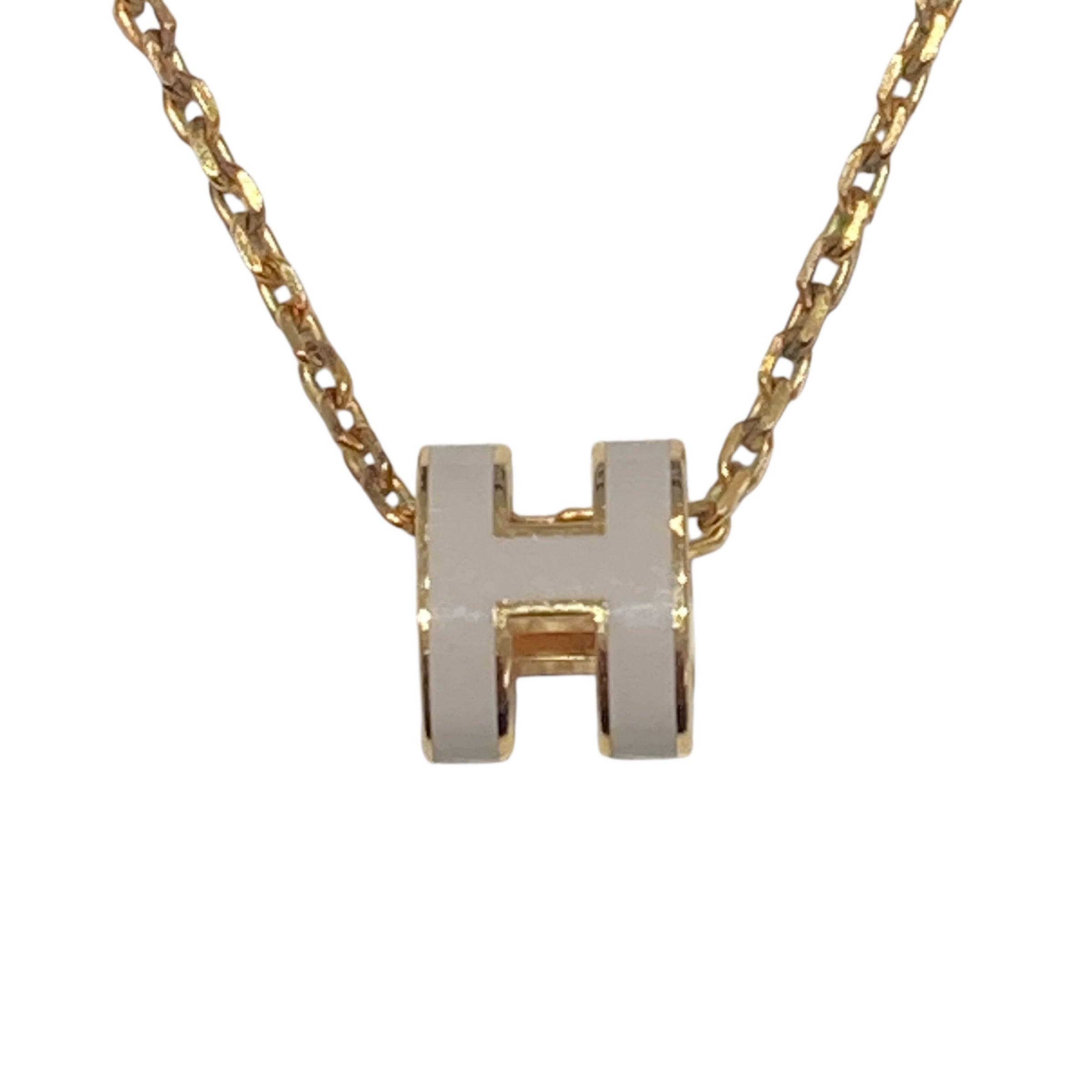 HERMES 愛馬仕 MINI POP H NACKLACE 迷你H琺瑯項鍊 栗子灰 鍍金