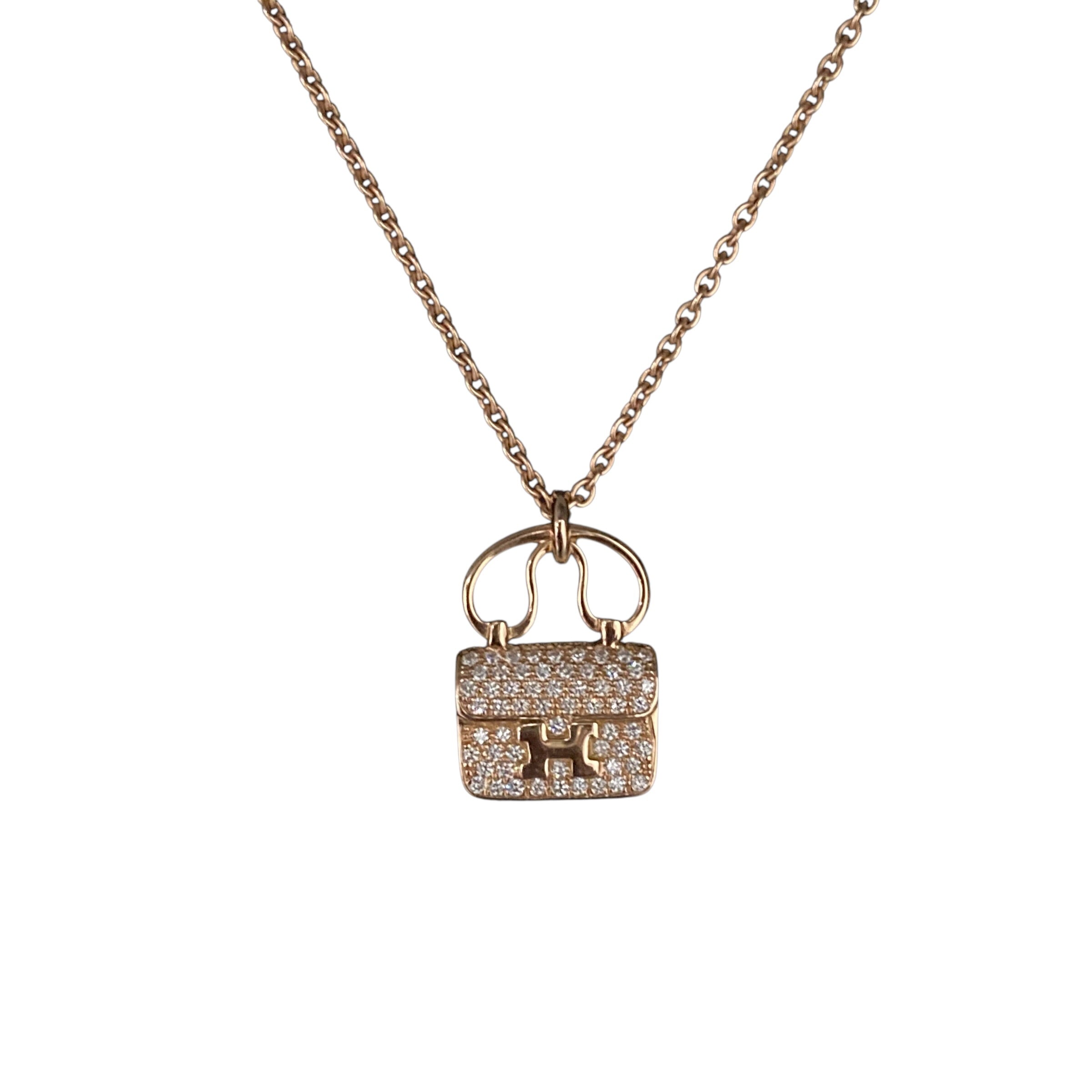 HERMES 愛馬仕 AMULETTES CONSTANCE PENDANT NECKLACE 康康滿鑽項鍊 18K 玫瑰金