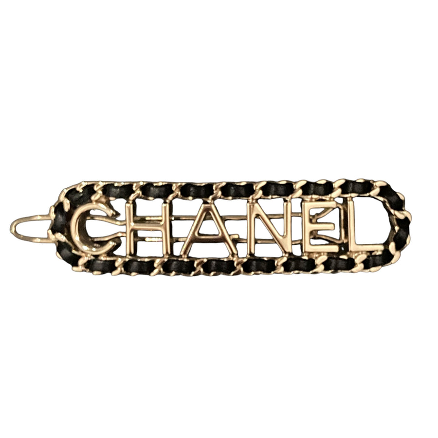 CHANEL 香奈兒 LOGO髮夾 黑色